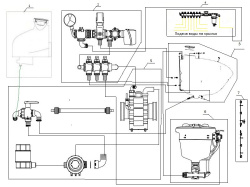 Гидрвлическая система шасси (вода) 01-400 Seletron ОПШ 00.3000 (схема гидравлических соединений)